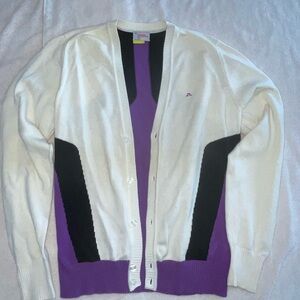 J.Lindeberg white and purple cardigan sweater.